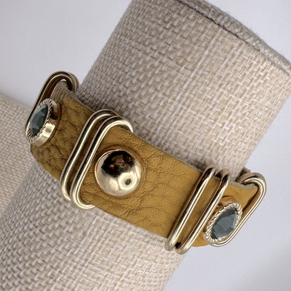 Vintage Bracelet - King Star Soft Leather Bejeweled Snap Closure Cuff